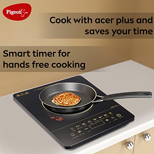 Pigeon By Stovekraft 14429 Acer Plus 1800 Watt Induction Cooktop with Feather Touch Control, Induction Stove comes with 8 Preset Menus and Auto-Shut Off features (Black)