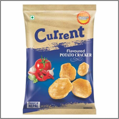 CURRENT Potato Chips Cracker – Crunchy & Flavorful Snack 50g | Made With Garlic, Chili, Tomato & Spices | Crispy Potato Flakes & Vegetable Oil | Suitable for Vegetarians | Ready to Eat