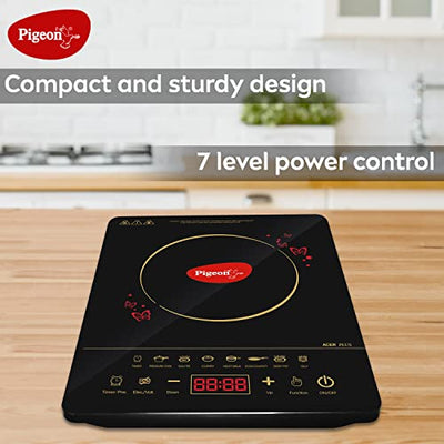 Pigeon By Stovekraft 14429 Acer Plus 1800 Watt Induction Cooktop with Feather Touch Control, Induction Stove comes with 8 Preset Menus and Auto-Shut Off features (Black)