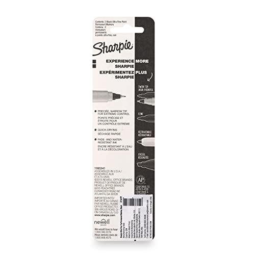 Sharpie Ultra Fine Tip Permanent Marker, Black, 2 Markers