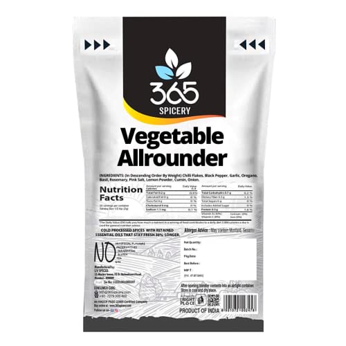 365 SPICERY Vegetable Allrounder | Authentic Indian Spice Blend for Vegetarian Dishes | Made with Premium Indian Spices | No Preservatives, No Added Color, No MSG - 200 gm