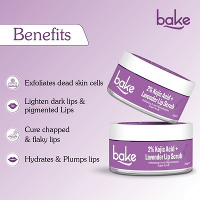 Bake 2% Kojic Acid Lavender Lip Scrub For Dark Lips & Pigmentation