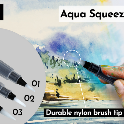 Brustro Aqua Squeeze Leak Proof Watercolour Brush Pen Flat, Small,Medium,Large (Assorted) - Pack of 3