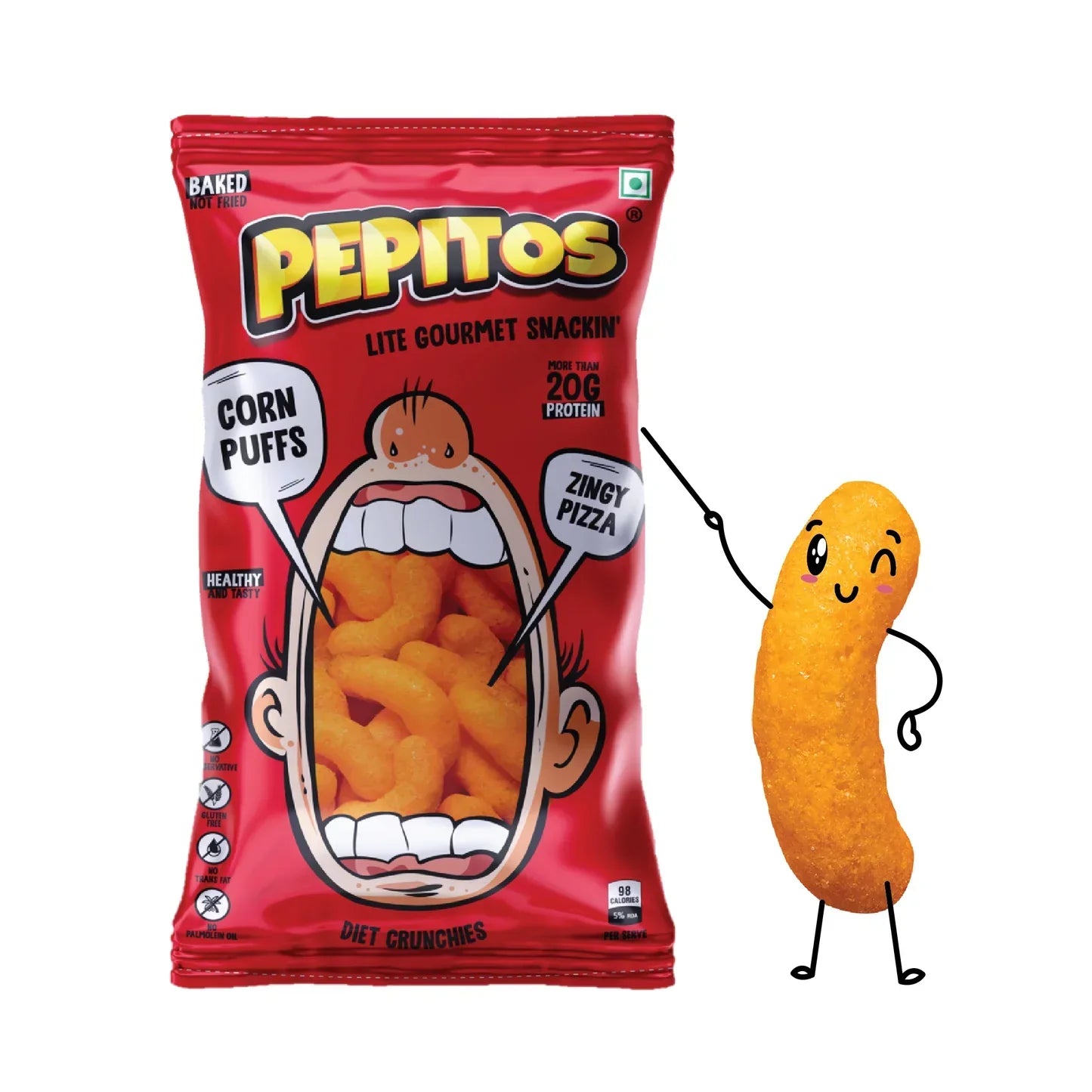 25x Pepitos Corn Puffs - Zingy Pizza - Pack of 25 (140GM each)