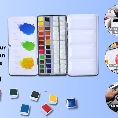Brustro Empty Watercolour 48 Half Pan Metal Box (Pans Included)