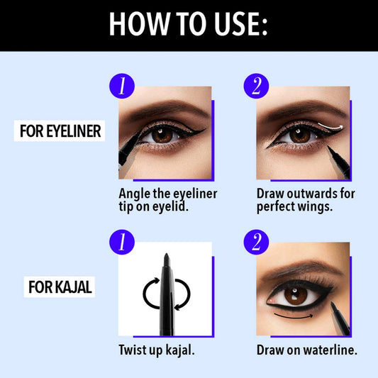 Blue Heaven Intense Duo Eye Kajal + Liner - Black - 0.55 ml+0.30 gms