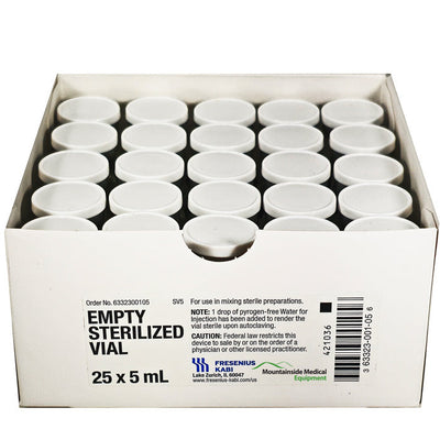 5 mL Empty Glass Medication Vials, Sterile, Clear 25 Count