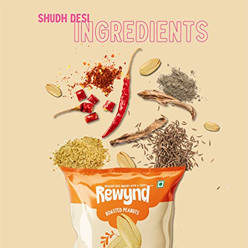 Rewynd Hing Jeera Roasted Peanuts | 560gm (Pack of 4) | High in Protien | Roasted Not Fried | Guilt-free Snacking | 100% Veg | Healthy & Tasty | Healthy Snack for Anytime Snacking