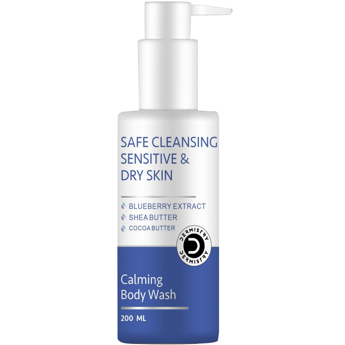 Dermistry Sensitive & Dry Skin Thick Cream Body Wash, Shea & Cocoa Butter Blue Berry, Safe Mild Gentle Cleanser, Moisturizing Revitalizing Wash For Winter, Suits All Skin Types Women Men, 200 ml