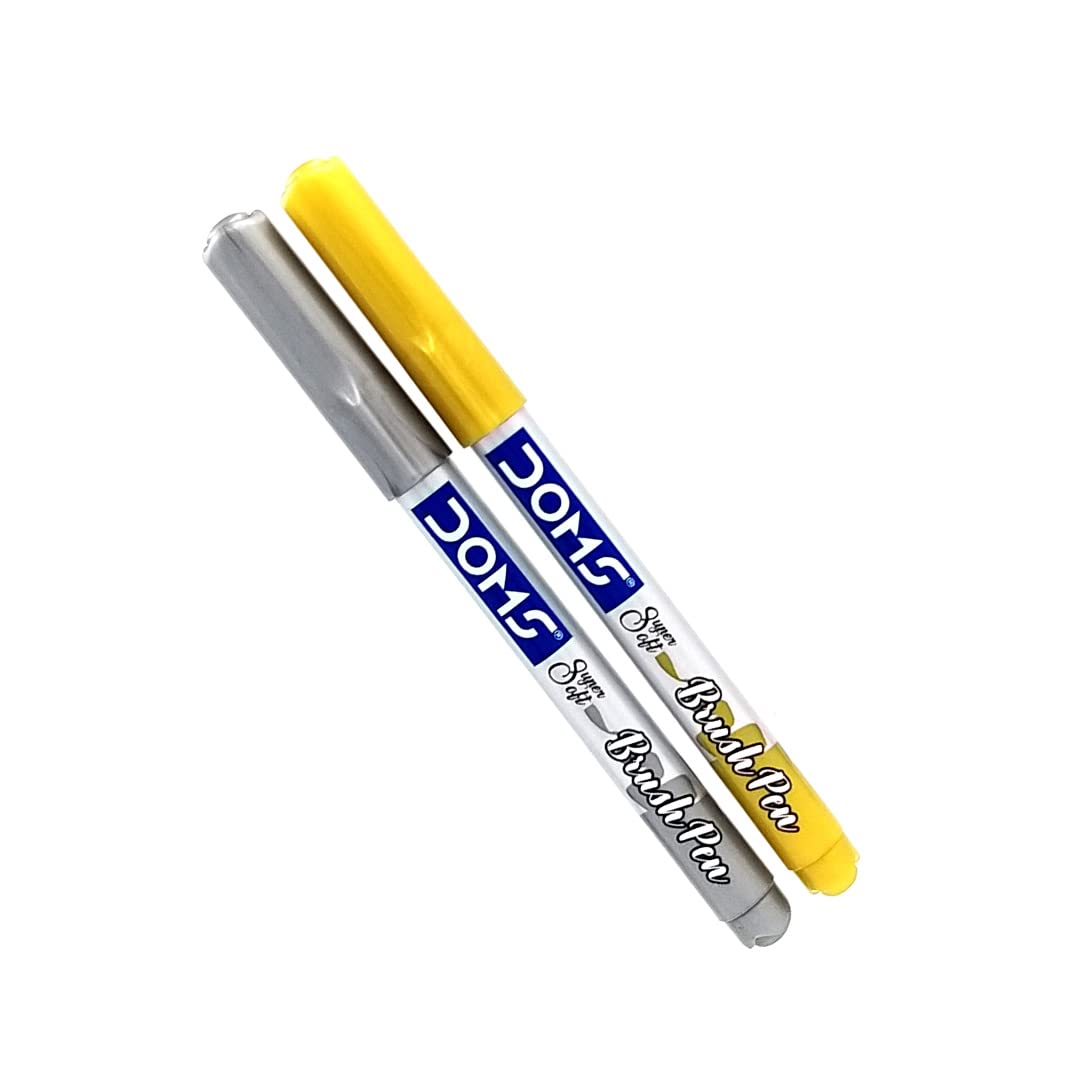 Doms Metallic Brush Pen 2 Shades Super Soft Brush Tip Nib Sketch Pens