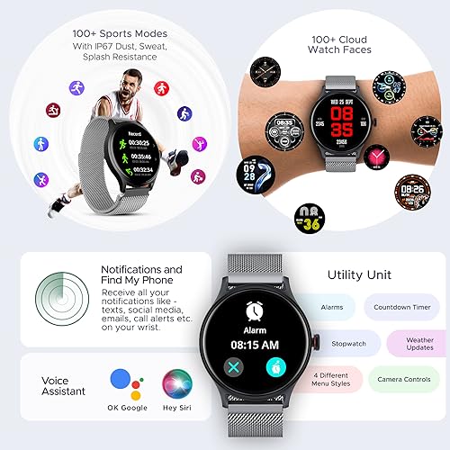 boAt Lunar Vista Smart Watch with 1.52" HD Display, Advanced Bluetooth Calling, Functional Crown,100+ Sports Mode, Always on Display, Heart Rate & SP02 Monitoring, IP67(Metal Silver)