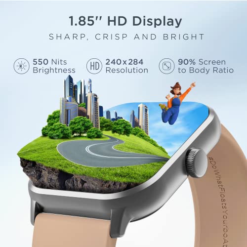 boAt Wave Edge Smart Watch with 1.85" HD Display, Advanced Bluetooth Calling Chip, Functional Crown, 100+ Sports Modes,Widget Control,AI Voice Assistance,Inbuilt Games, IP68(Beige)