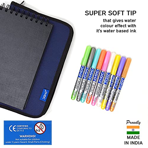 Doms Metallist Series Metallic Brush Pen Travel Kit with Zip Case (10 Assorted Shades of Metallic Brush Pen | 1 Sketch Pad)