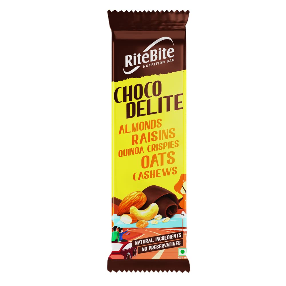 RiteBite Choco Delite Energy Snack Bar with Oats, Almonds & Dark Chocolate 480g - Pack of 12