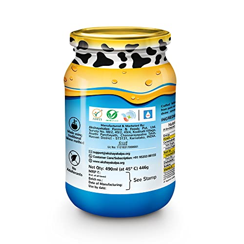 Akshayakalpa Organic Cow Ghee – Pure organic ghee, traditionally-churned, chemical-free, granular ghee, nutritious by nature (490 ml)