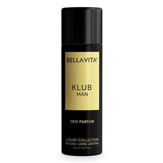 Bella Vita Luxury KLUB Man No Gas Body Deodorant Parfum for Men with Lemon, Rose and Vanilla|Musky and Spicy Long Lasting Body Perfume DEO 150 Ml
