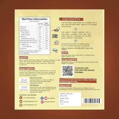 Happikery All Purpose White Cashew Masala Gravy Base 1Kg (Veg Mix, Upto 5-7 Servings) | Ready to Cook Gravy Paste with Blended Spices| No Preservatives or Artificial Colors|Indian and Mughlai Delicacies | Ready in 3 min