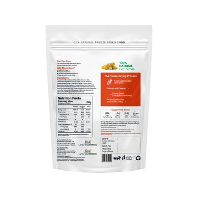 Moon Freeze Dried Peri Peri Crispy Corn 20g Pack of 01 |Not Baked or Fried | No GMO |No Oil & Preservatives | Healthy Snacks | High Protein | Source of Fiber | Gluten-Free | Low Fat | Assorted Pack | 100% Natural Light & Crispy Corn