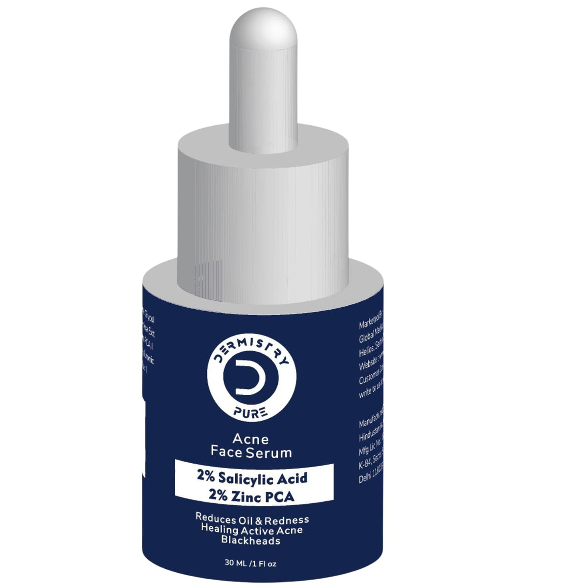 Dermistry Pure 2% Salicylic Acid 2% Zinc Face Serum for Oily Acne Prone Skin Removal Blackheads Whiteheads Pimples Scar Marks Healing Redness Dark Spots Removes Excess Sebum Oil Control UV Protection 30ml