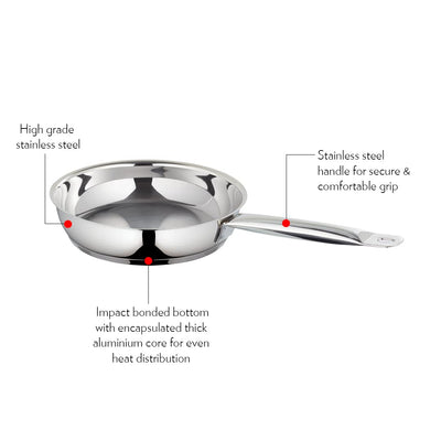 Borosil Cookfresh Stainless Steel Frying Pan 2.2 L (24 cm) | Impact Bonded Tri-ply Bottom | Gas Stove, Induction, Hot Plate Friendly | Uniform Heating, Cooltouch Handle | Skillet Fry Pan