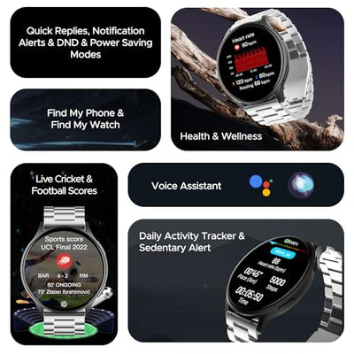 boAt Lunar Orb Smart Watch with 1.45" AMOLED Display, BT Calling, DIY Watch Face Studio, Coins, Crest App Health Ecosystem, Live Cricket&Football Scores, IP67(Steel Silver)