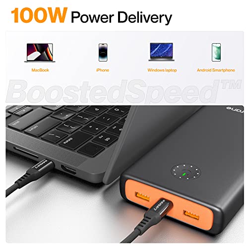 Ambrane 100W Fast Charging Powerbank for MacBook, Type C Laptop & Mobile Charging, 25,000mAh Battery, Triple Output, Power Delivery & Quick Charge (Powerlit Ultra, Black)