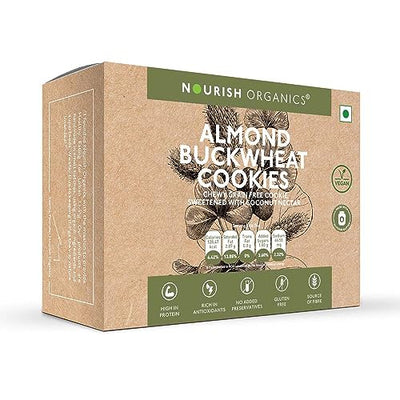 Nourish Organics Almond Buckwheat Cookies, 120gm Pack High in Protein | Vegan | Gluten-Free | No Refined Sugar | Clean Label