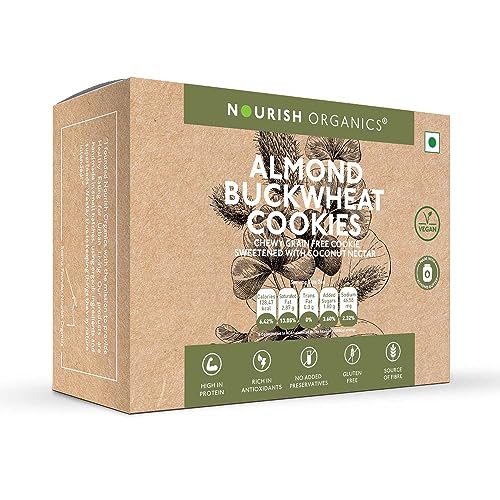 Nourish Organics Almond Buckwheat Cookies, 120gm Pack High in Protein | Vegan | Gluten-Free | No Refined Sugar | Clean Label