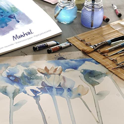 Canson Montval 24x32cm Natural White Cold Pressed 300 GSM Watercolour Paper, Long Side Glued (Pad of 100 Sheets)