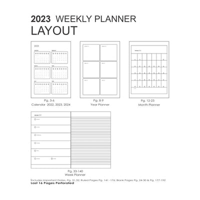 Mypaperclip 2023 Weekly Planner, Section Thread Bound, Hand Drawn Paper Back , A5 (148 X 210 Mm, 5 X 8.27 In), 2023-Weekly_Planner-D1_Blueberry