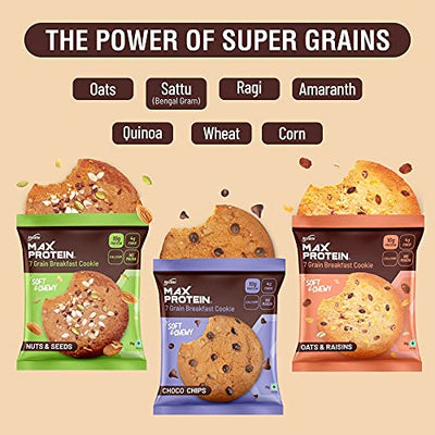 RiteBite Max Protein 7 Grain Breakfast Cookies|Assorted,Pack Of 6 (330G)