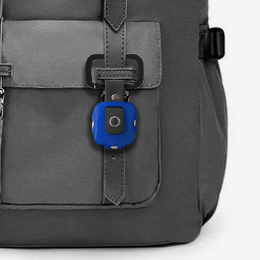 Airtag Premium Leather Key Ring Holder Case Cover Compatible with Apple Airtag, Comes with Metal Carabiner & Transparent AirTag Protective Film (1-Pack, Blue - Black) (Airtag Not Included)