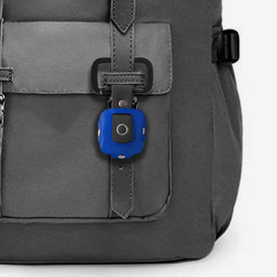 Airtag Premium Leather Key Ring Holder Case Cover Compatible with Apple Airtag, Comes with Metal Carabiner & Transparent AirTag Protective Film (1-Pack, Blue - Black) (Airtag Not Included)