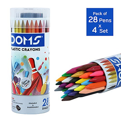 Doms 28 Shades Erasable Plastic Crayons Round Tin Box
