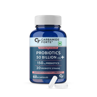 Carbamide Forte Probiotics Supplement 50 Billion CFU | Gut Health Supplements with Probiotic | Gut Cleanse with Prebiotics and Probiotics | Lactobacillus Reuteri | L Reuteri Probiotics Supplement for Gut Health – 60 Veg Capsules