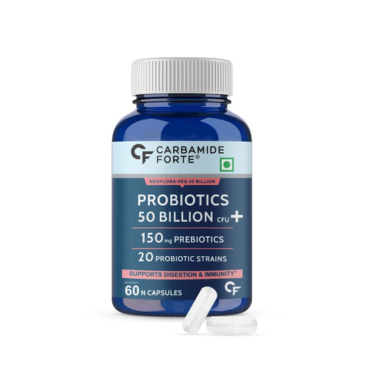 Carbamide Forte Probiotics Supplement 50 Billion CFU | Gut Health Supplements with Probiotic | Gut Cleanse with Prebiotics and Probiotics | Lactobacillus Reuteri | L Reuteri Probiotics Supplement for Gut Health – 60 Veg Capsules