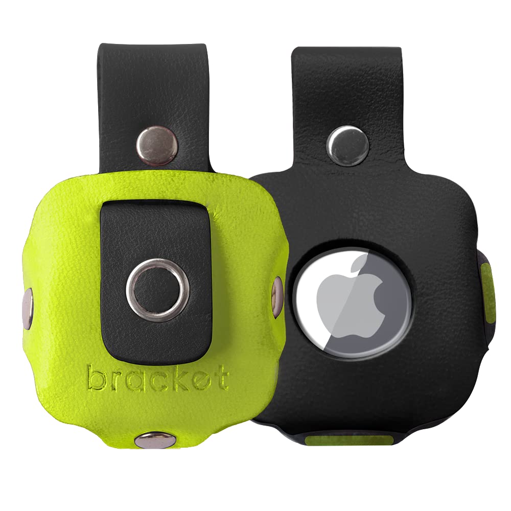 Airtag Premium Leather Key Ring Holder Case Cover Compatible with Apple Airtag, Comes with Metal Carabiner & Transparent AirTag Protective Film (1-Pack, Light Yellow & Black) (AirTag Not Included)