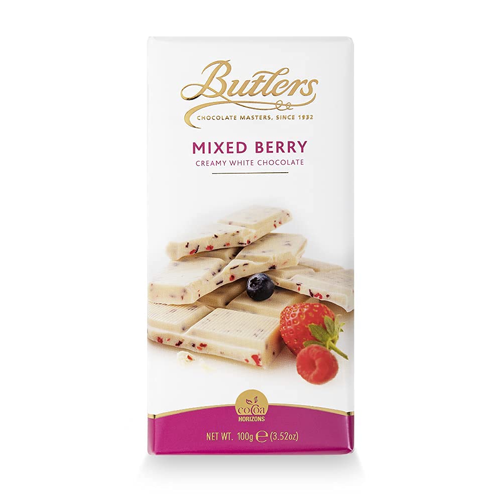 Butlers Mixed Berry Creamy White and Dark Imported Chocolate Bar Collection Variety Packs -100 g