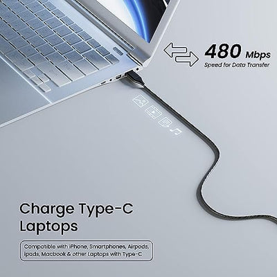 Ambrane 4-in-1 Type-C & Lightning Cable with 60W Fast Charging, 480Mbps Data Sync, PD Technology, Compatible with All Type-C and Apple Devices, 1.2m (ACQCS-12 Black)