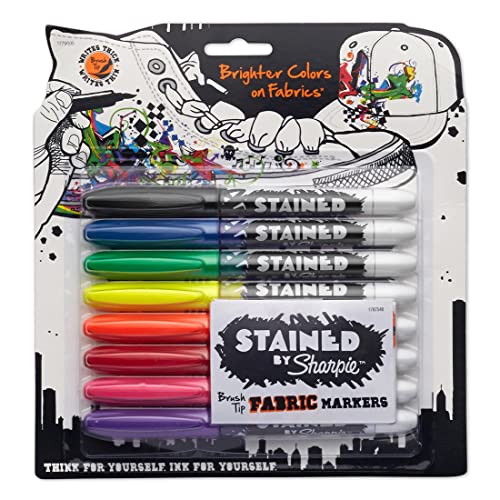 Stained - Sharpi+C10E Brush Tip Fabric Marker, Assorted, 8 Markers