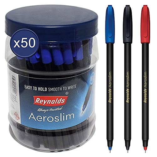Reynolds Aeroslim 0.7mm Ball Pen - Blue Ink, Pack of 50