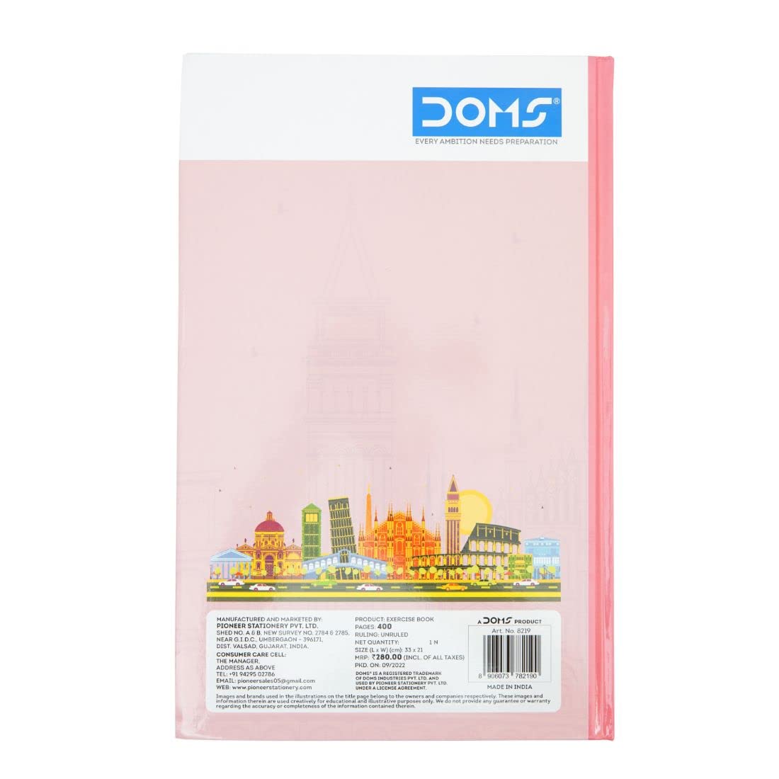 Doms Landmarks Series Hard Bound Notebook | Unruled, 400 Pages | 33 x 21 CM | Ideal for School, Home & Office | Pack Of 1 | Color & Design May Vary