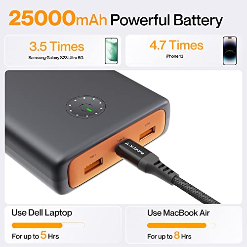Ambrane 100W Fast Charging Powerbank for MacBook, Type C Laptop & Mobile Charging, 25,000mAh Battery, Triple Output, Power Delivery & Quick Charge (Powerlit Ultra, Black)