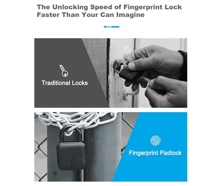 Arcnics® - Rugged Smart Fingerprint Padlock, Bluetooth Enabled Rechargeable Padlock, 10 Fingerprints Support, Keyless/Passwordless Access, Waterproof (IP65), Works with Smart Life (Black)