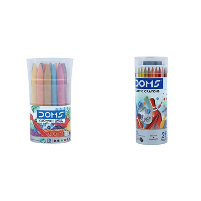 Doms 28 Shades Erasable Plastic Crayons Round Tin Box