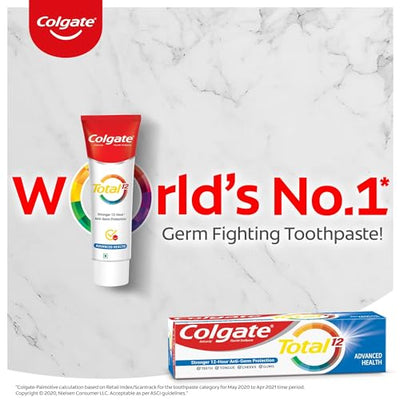 Colgate Total 300gm (2 x 150gm) Advanced Health Antibacterial Toothpaste, Tooth Paste with 12-Hour Anti-Germ Protection, Whole Mouth Health, World's No. 1* Germ-fighting Toothpaste (Combo Pack Offer)