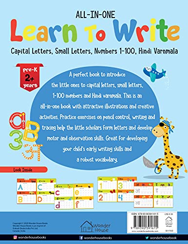 All in one Learn to write Capital letters Small letters Numbers 1 100 Hindi Varnmala