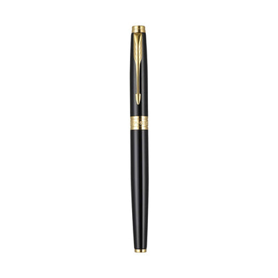 Parker Aster Laque Black Roller Ball Pen with Wallet ( Gold Trim)