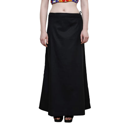 Bardstown Women's Cotton Petticoat Saree Cotton Underskirt Sari Pure Cotton Petticoat (Free Size, Black)