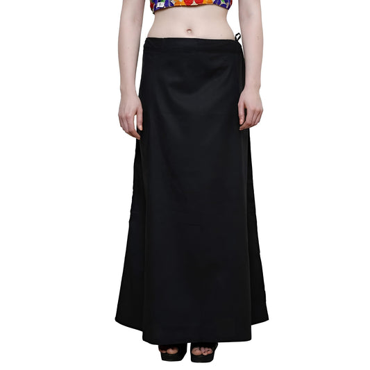 Bardstown Women's Cotton Petticoat Saree Cotton Underskirt Sari Pure Cotton Petticoat (Free Size, Black)